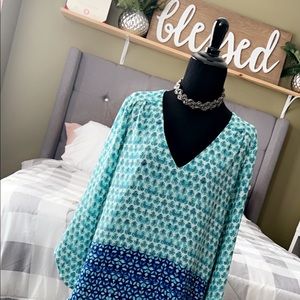 Blue Flower Dressy Blouse